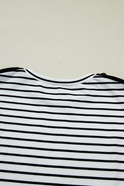 Classic Striped Button Sleeve Tee