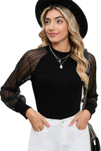 Load image into Gallery viewer, Ribbed Solid Color Striped Mesh Long Sleeve Top