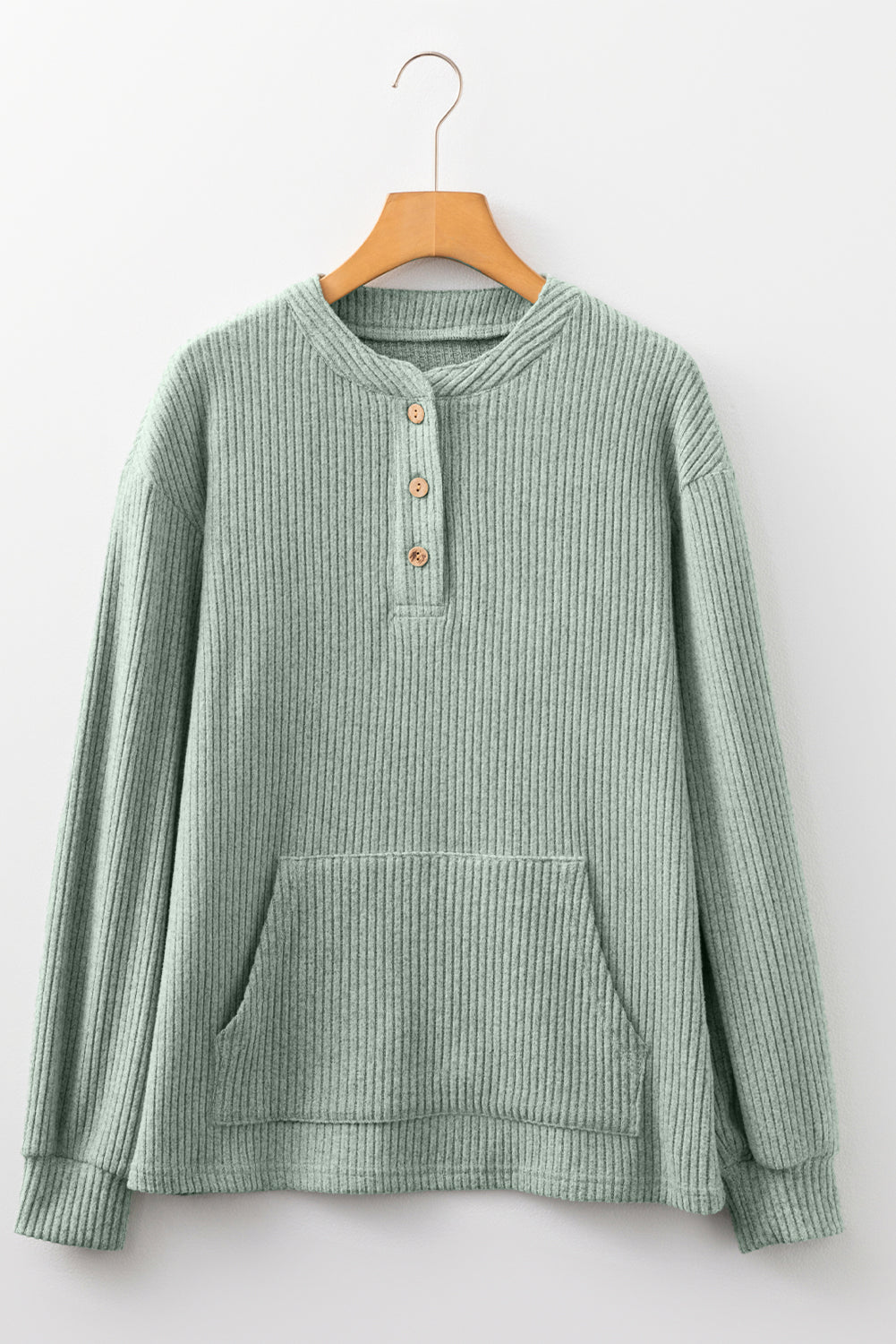 Aqua Ribbed Henley Knit Top