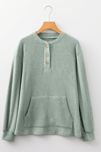 Aqua Ribbed Henley Knit Top