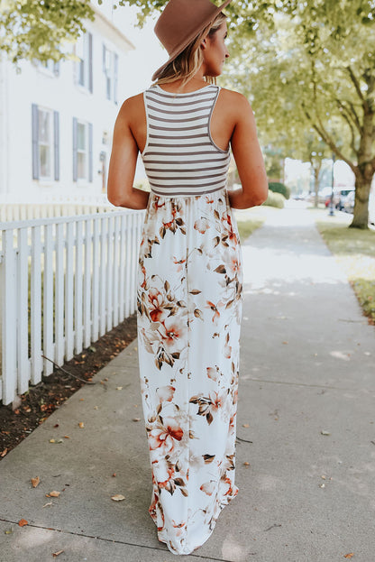 Ashley-Boho Stripes & Floral Print Floor Length Maxi