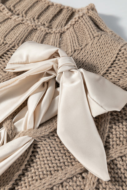 Stella Taupe Satin Bowknot Short Sleeve Sweater