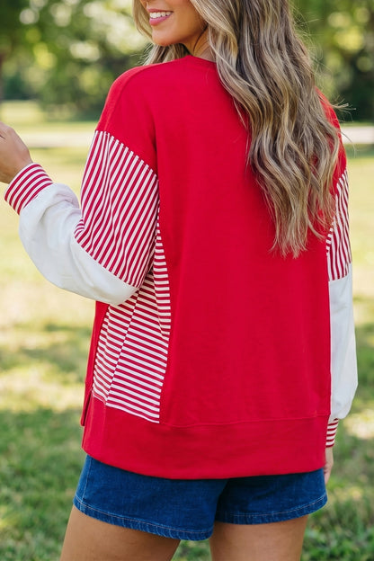 Fiery Red Striped  Sweatshirt