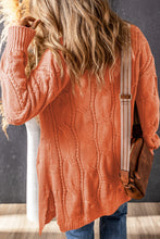 Load image into Gallery viewer, Red Ribbed Trim Hollow Knit Side Slits Cardigan