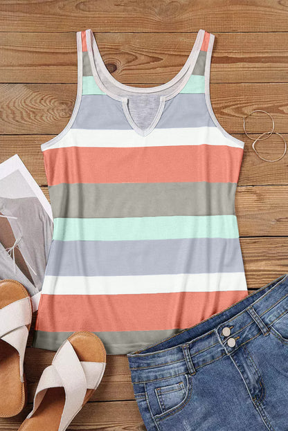 Jennifer- Striped Color Block Notched Neck Tank Top