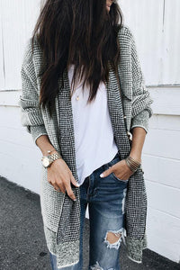 Yellow Knitted Open Front Casual Long Cardigan