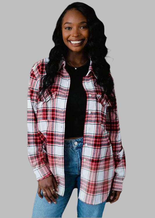 White, Black & Red Faded Flannel