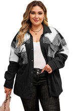 Load image into Gallery viewer, Black Plaid Patchwork Plus Size Corduroy Shacket