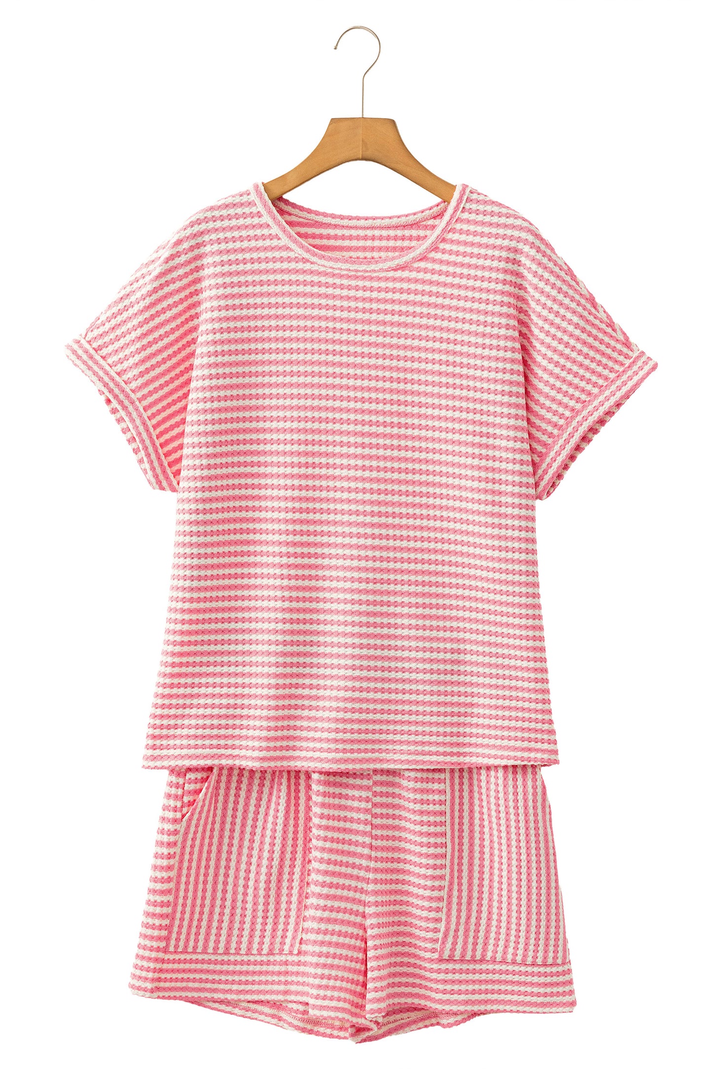 Brown Stripe Knit Short 2pcs Set