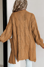 Load image into Gallery viewer, Red Ribbed Trim Hollow Knit Side Slits Cardigan