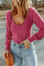 Load image into Gallery viewer, Rose U Neck Textured Long Sleeve Top