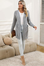 Load image into Gallery viewer, Red Ribbed Trim Hollow Knit Side Slits Cardigan