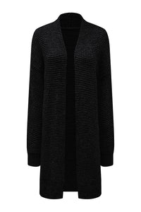 Yellow Knitted Open Front Casual Long Cardigan