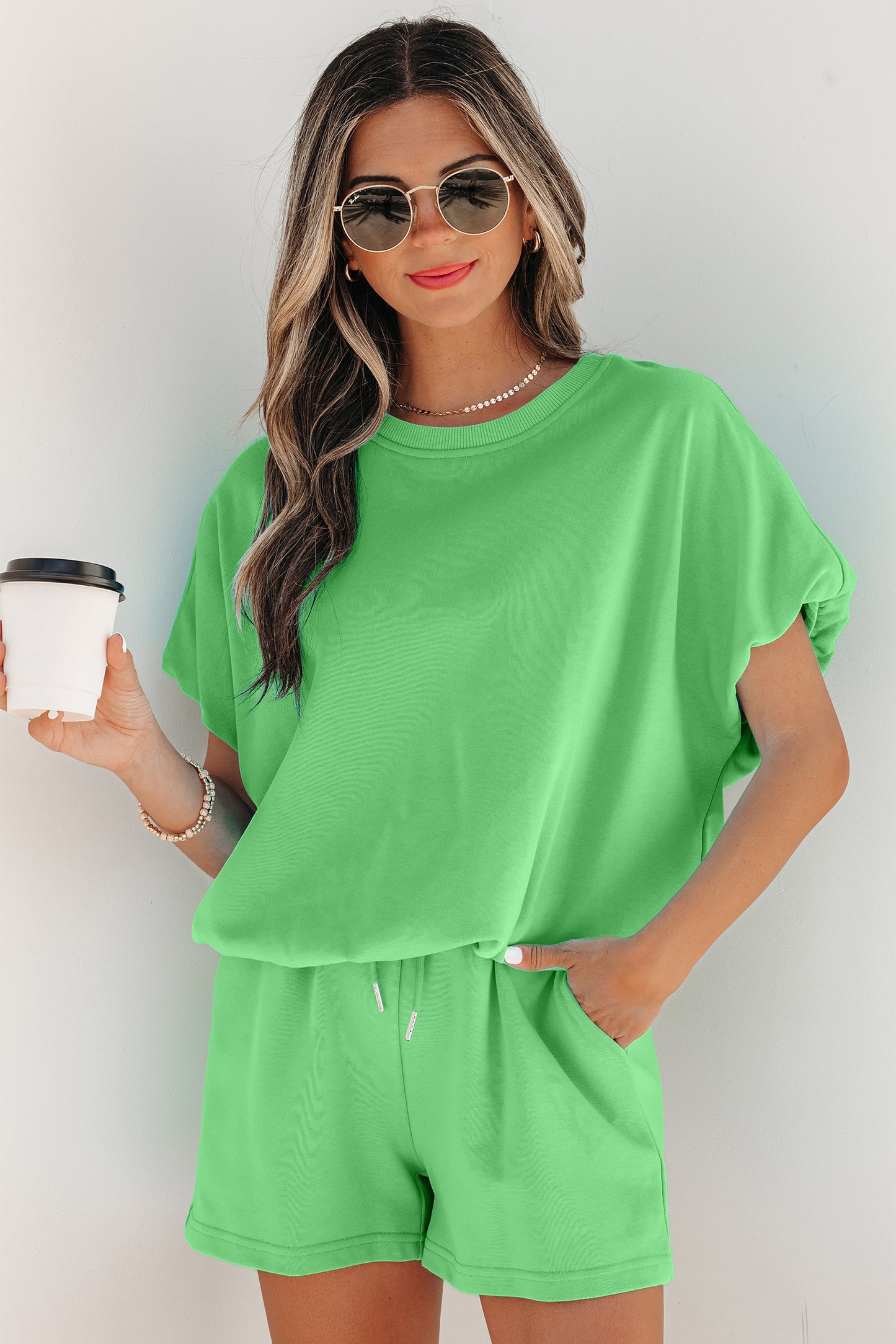 Smoke Gray Solid Color Puffy Short Set
