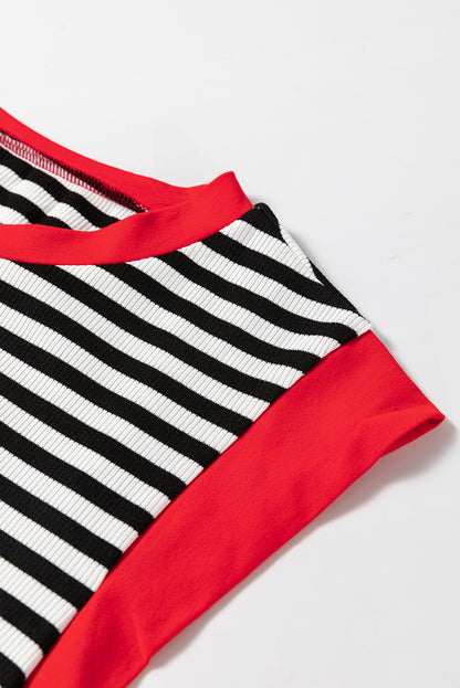 Hillary-Black Stripe Colorblock Top
