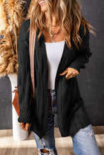 Load image into Gallery viewer, Red Ribbed Trim Hollow Knit Side Slits Cardigan