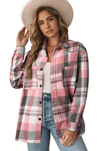 Pink Long Sleeve Collared Button Up Flannel