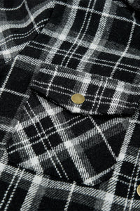 Orange Snap Button Sherpa Lined Hooded Flannel Jacket