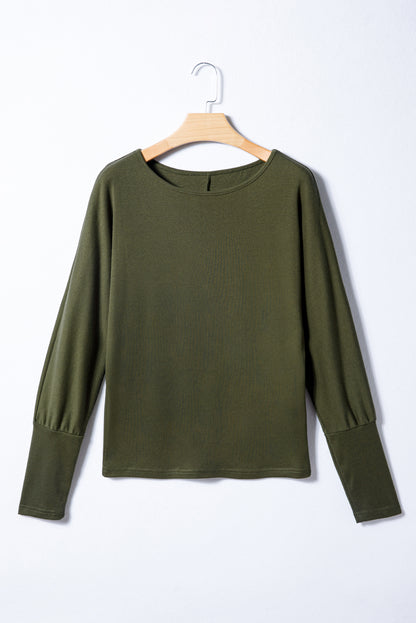 Solid Color Extended Cuffs Long Sleeve Top