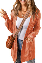 Load image into Gallery viewer, Red Ribbed Trim Hollow Knit Side Slits Cardigan
