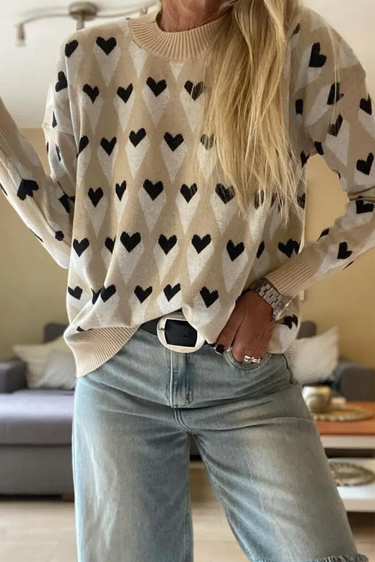 Geometric Heart Print Sweater