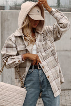 Load image into Gallery viewer, Khaki Plaid Removable Hooded Button Up Jacket
