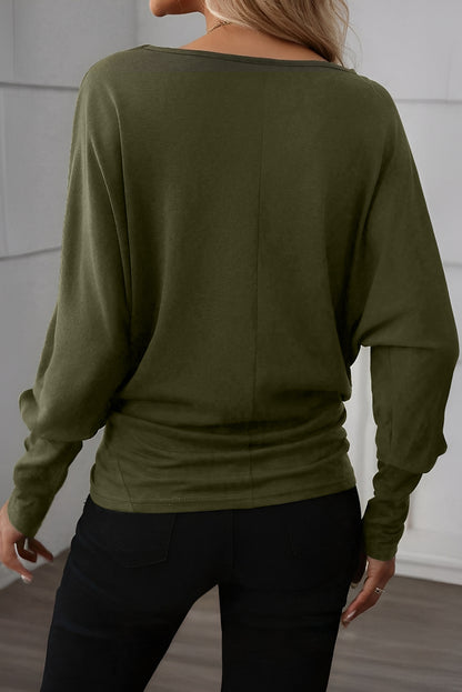 Solid Color Extended Cuffs Long Sleeve Top