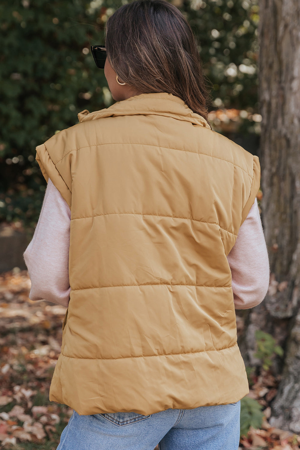 Khaki Oversized Cozy High Collar Layering Vest