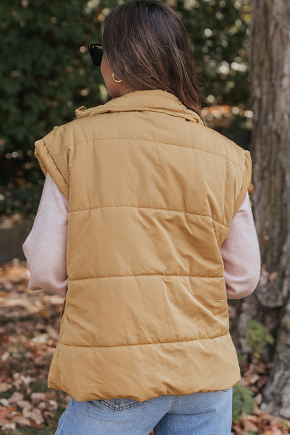 Khaki Oversized Cozy High Collar Layering Vest