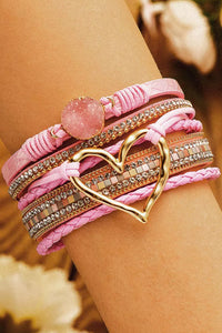 Pink Bohemian Heart Rhinestone Magnetic Buckle Bracelet
