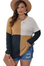 Load image into Gallery viewer, Blue Color Block Side Slit Plus Size Sweater
