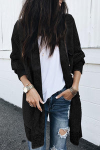 Yellow Knitted Open Front Casual Long Cardigan
