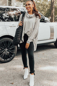 Gray Cowl Neck Loose Fit Tunic Top