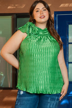 Load image into Gallery viewer, Green Asymmetrical Neck Knotted Plus Size Pleated Tank Top