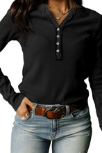 Load image into Gallery viewer, Gray Solid Color Waffle Knit Long Sleeve Henley Shirt