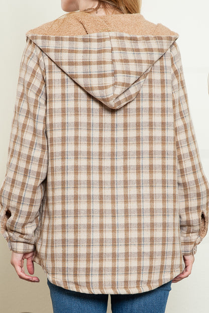 Orange Snap Button Sherpa Lined Hooded Flanne