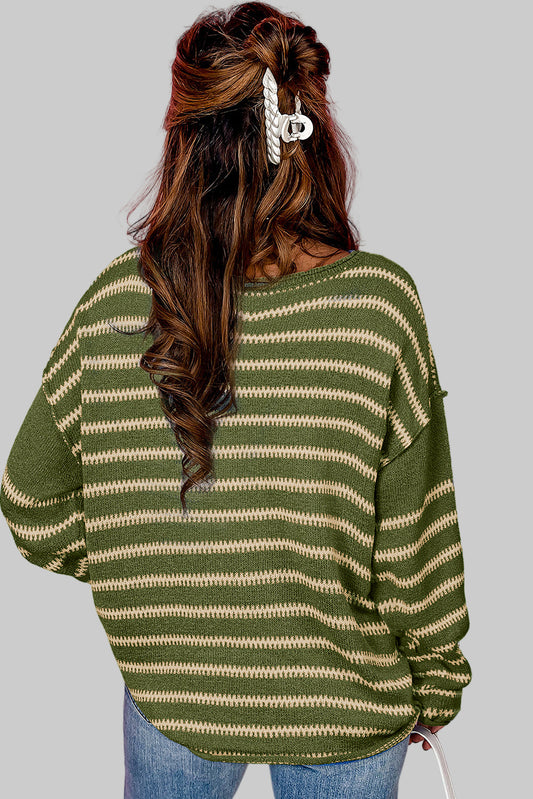 Lila-Green Stripe Casual Sweater