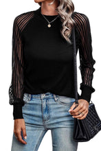 Load image into Gallery viewer, Ribbed Solid Color Striped Mesh Long Sleeve Top