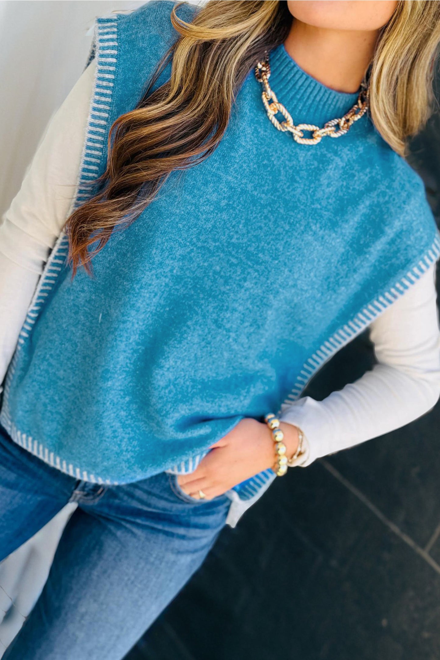 Blue Side Tie Sweater Vest
