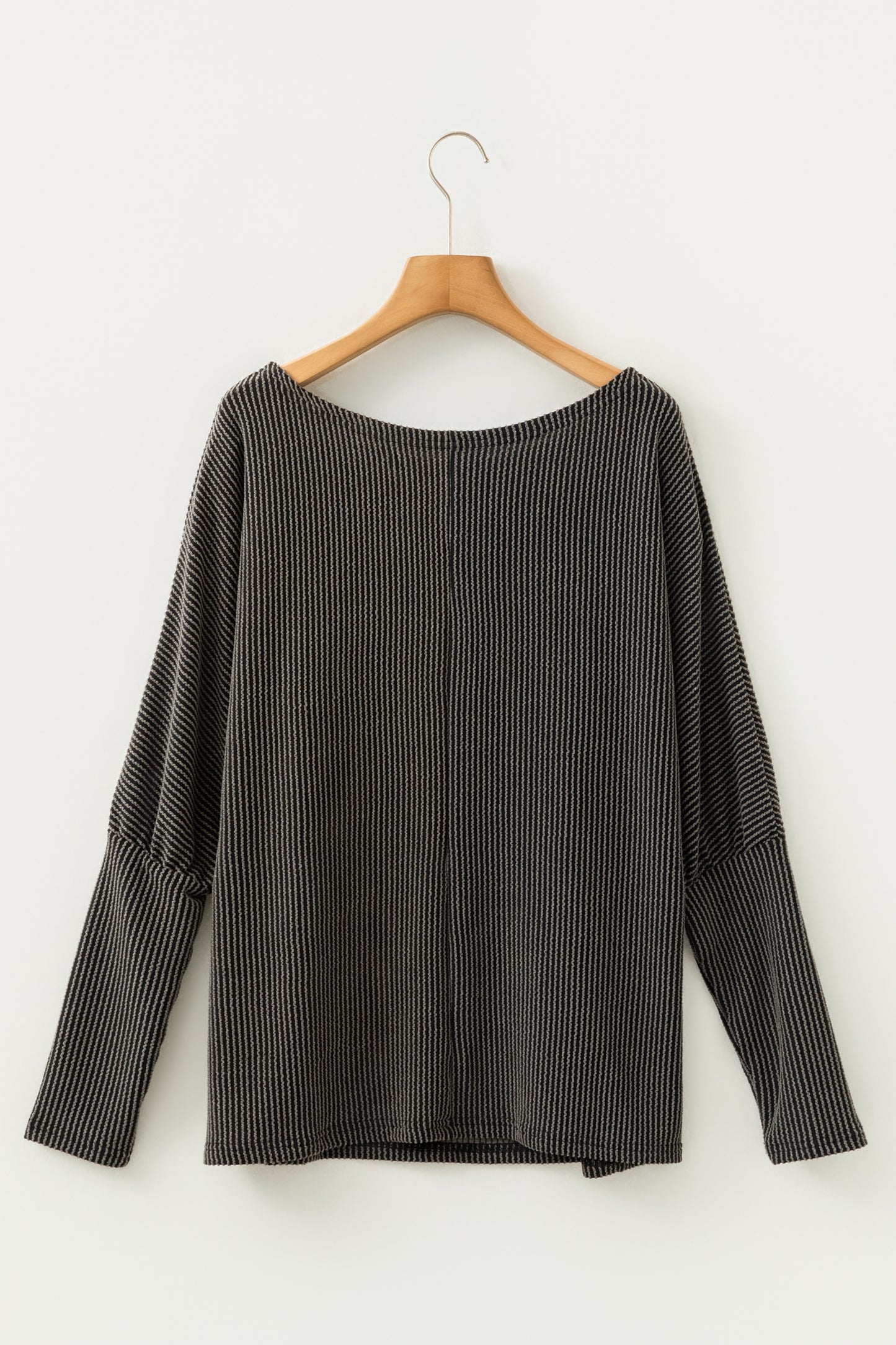 Carbon Grey Twisted Ribbed Long Sleeve Top