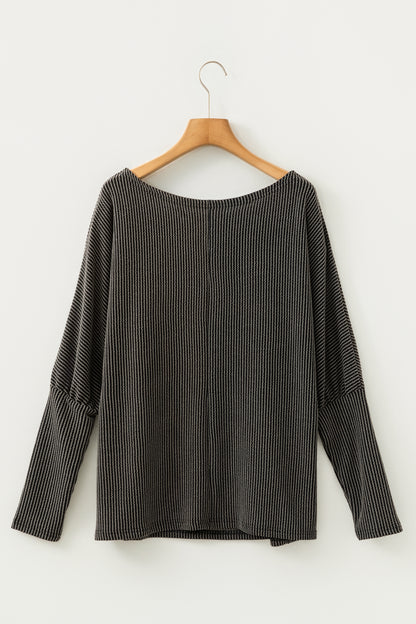 Carbon Grey Twisted Ribbed Long Sleeve Top