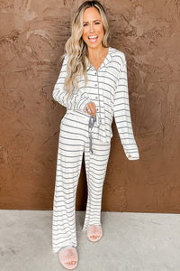 Striped Print Long Sleeve and Pants Pajamas Set