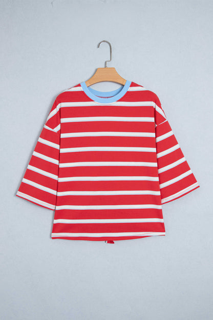 Racing Red Striped Hollowed Back T-shirt