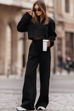 Load image into Gallery viewer, Black Zipped Collared Crop Top and Wide Leg Pants Set