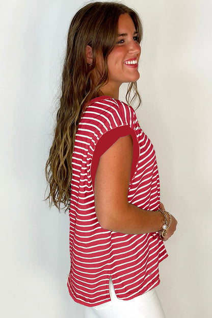 Rebecca-Red Stripe Chest Pocket Tank Top