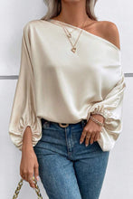 Load image into Gallery viewer, Bright Pink Solid Color Asymmetrical Neck Lantern Sleeve Blouse