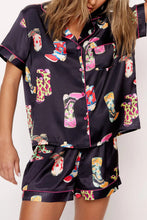 Load image into Gallery viewer, Black Boots Print Button-up Shirt and Shorts Pajama Set