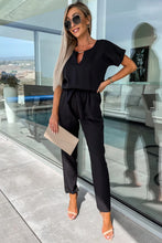 Load image into Gallery viewer, Metallic Neck Decor Belted High Waist Jumpsuit