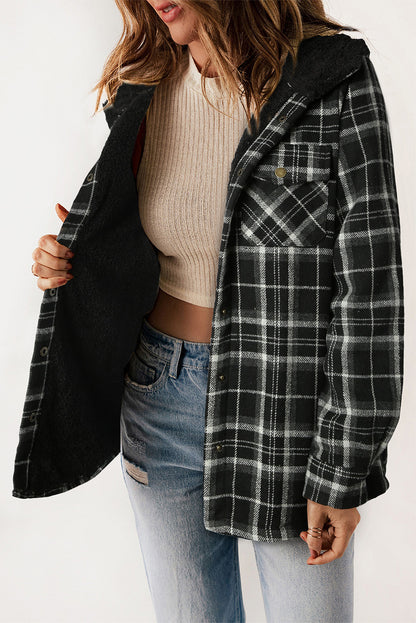 Orange Snap Button Sherpa Lined Hooded Flanne