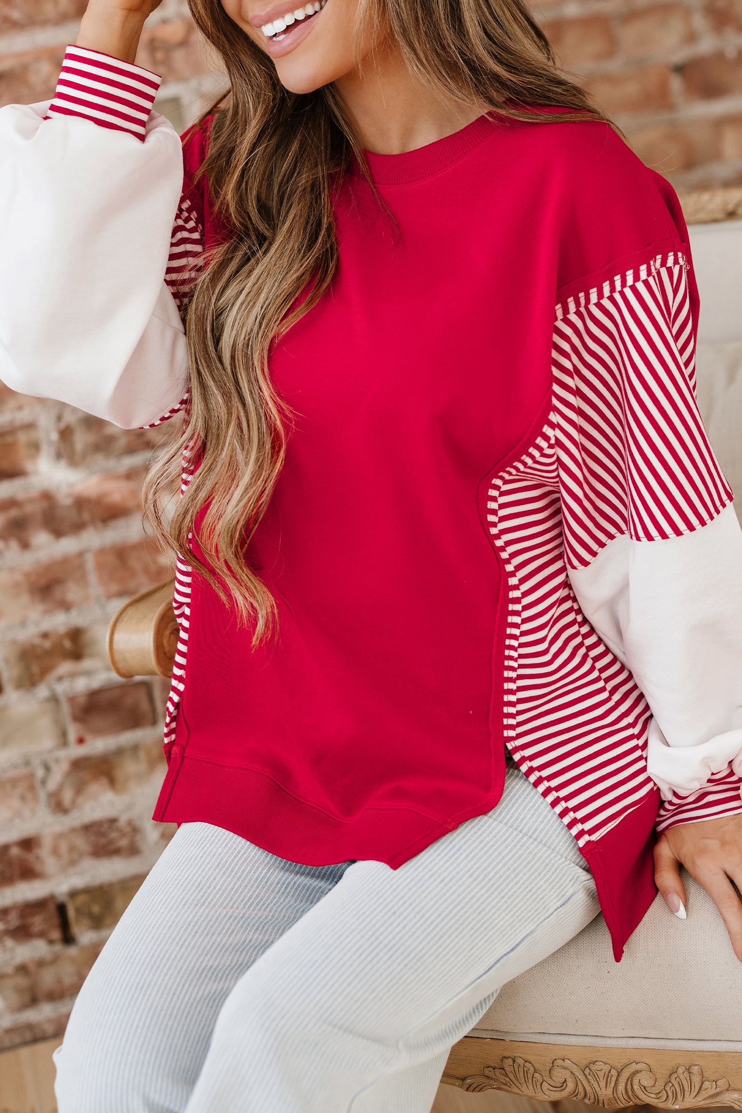 Fiery Red Striped  Sweatshirt